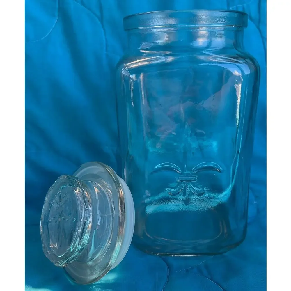 Anchor Hocking Fleur De Lis Glass Apothecary Jar Canister 7”x 3.5” Vintage